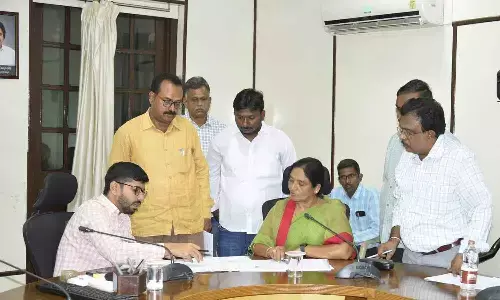 MLA Paritala Sunitha and district Collector O Anand at a review meeting at Anantapur Collectorate on Thursday MLA Paritala Sunitha and district Collector O Anand at a review meeting at Anantapur Collectorate on Thursday