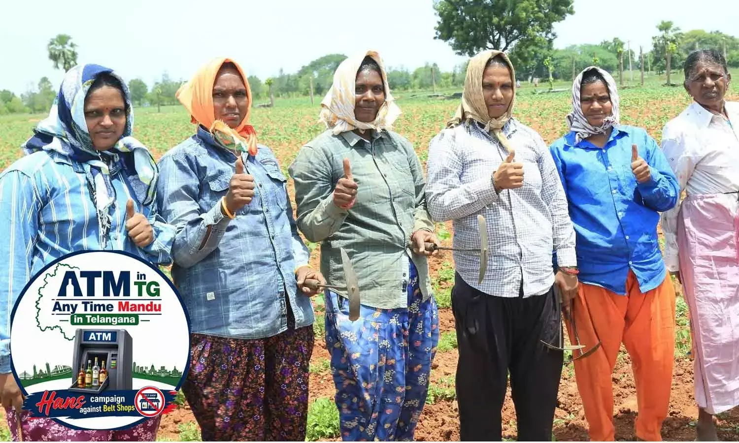Village Agriculture labours expressing their pleasure on the closure of belt shops in Tallavellamla village in Nalgonda district