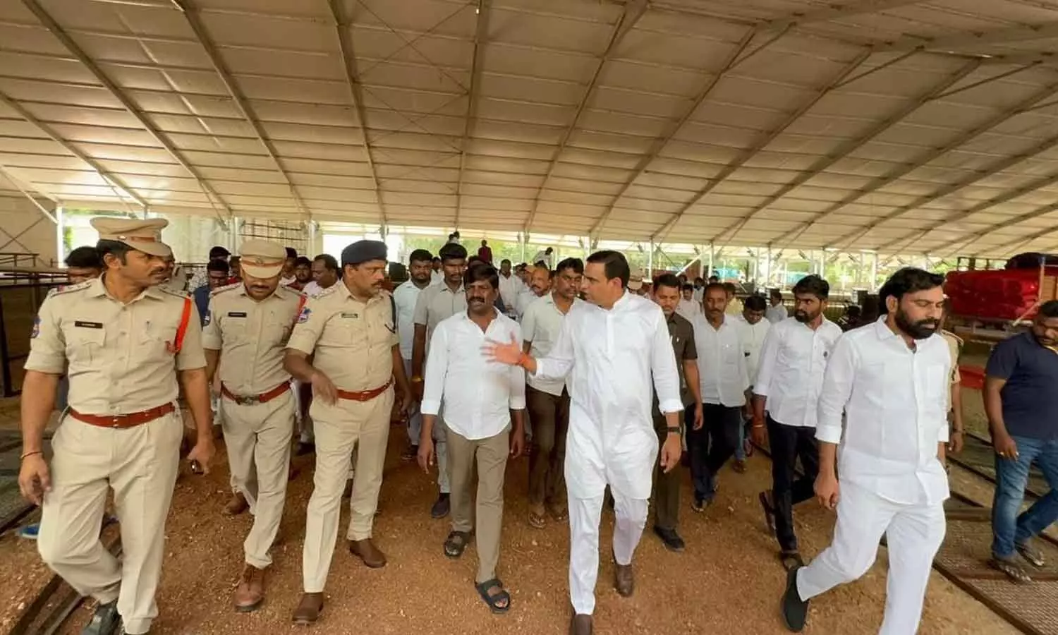 Bhongir MP Chamala Kiran Kumar Reddy and Nakrekal MLA Vemula Veeresham inspect arrangements for the CM’s public meeting in Nakrekal on Friday, ahead of the meeting scheduled for Saturday Bhongir MP Chamala Kiran Kumar Reddy and Nakrekal MLA Vemula Veeresham inspect arrangements for the CM’s public meeting in Nakrekal on Friday, ahead of the meeting scheduled for Saturday
