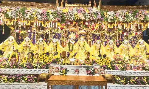 Lord Srikrishna along Radha and Gopikas blesses devotees at ISKCON temple in Tirupati on Friday