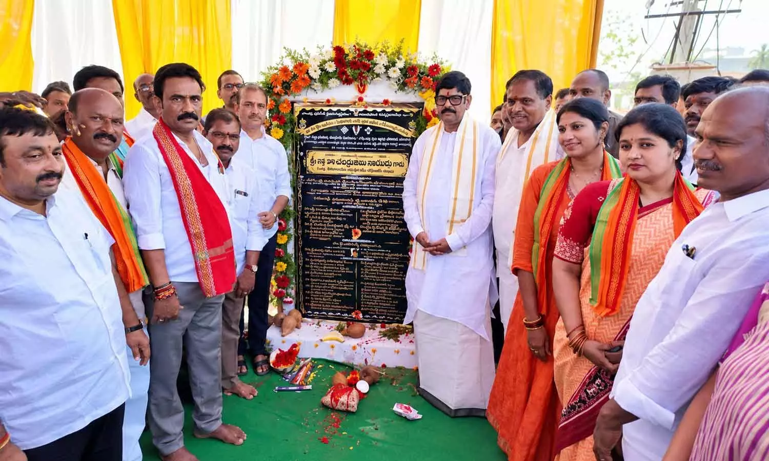 Endowments Minister Anam Ramanarayana Reddy laying foundation stone for reconstruction of Kodandarama swamy Temple in DC Palle village of Marripadu mandal on Saturday Endowments Minister Anam Ramanarayana Reddy laying foundation stone for reconstruction of Kodandarama swamy Temple in DC Palle village of Marripadu mandal on Saturday