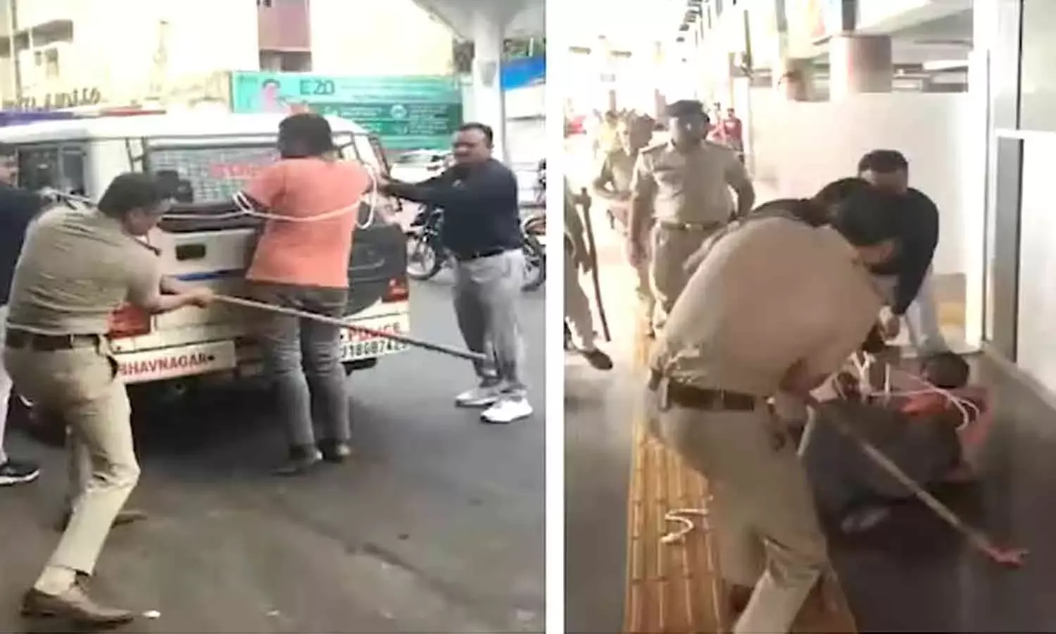 Bhavnagar Murder Case: Police Cane Accused During Crime Scene Reconstruction At Bus Stand Bhavnagar Murder Case: Police Cane Accused During Crime Scene Reconstruction At Bus Stand