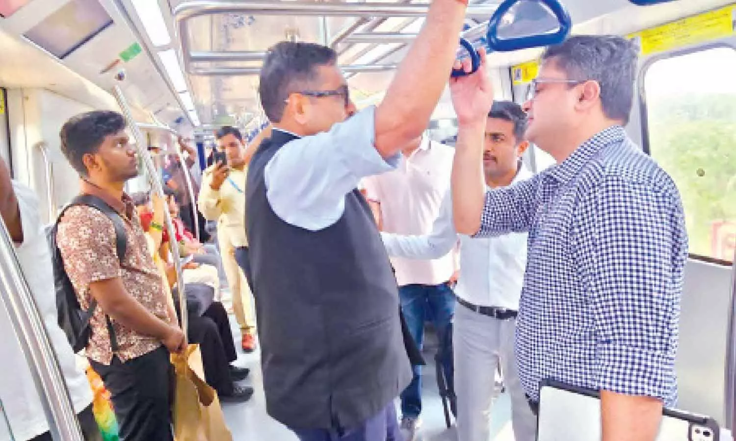 Chief Secretary Sanjay Jaju travelling by Metro from Begumpet to Paradise, accompanied by HMRL MD Sarfaraz Ahmad and Additional MD B Ajith Reddy Chief Secretary Sanjay Jaju travelling by Metro from Begumpet to Paradise, accompanied by HMRL MD Sarfaraz Ahmad and Additional MD B Ajith Reddy