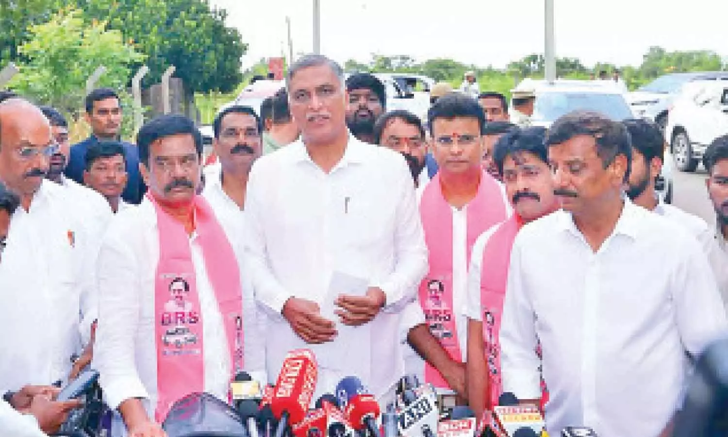 BRS Legislative Party (BRSLP) Deputy Leader T Harish Rao addressing the media at Erravali on Sunday BRS Legislative Party (BRSLP) Deputy Leader T Harish Rao addressing the media at Erravali on Sunday