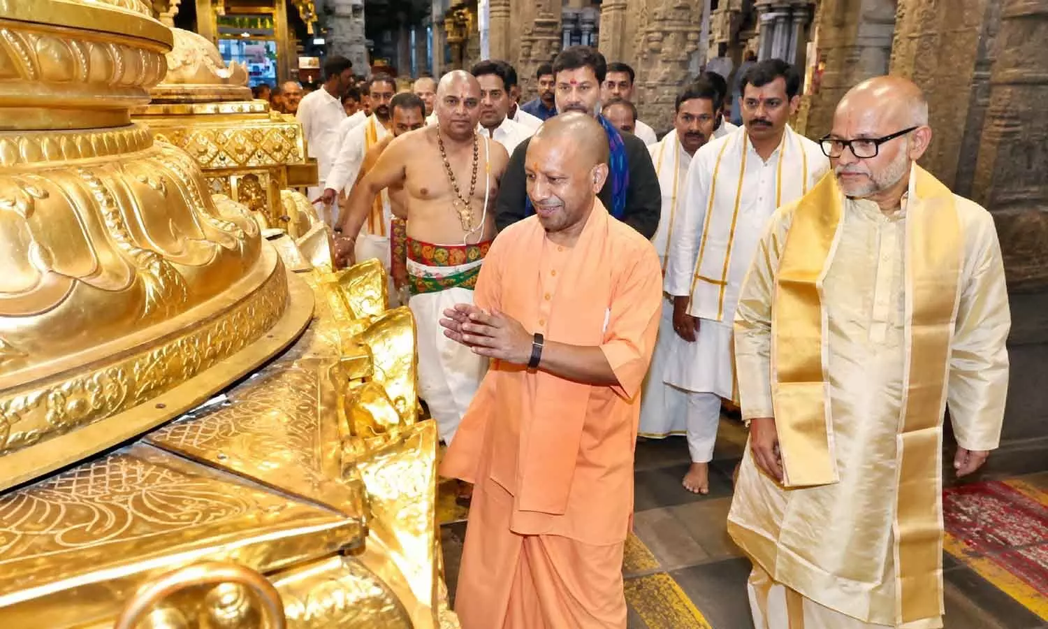 UP CM Yogi Adityanath offering prayers at Tirumala on Monday UP CM Yogi Adityanath offering prayers at Tirumala on Monday
