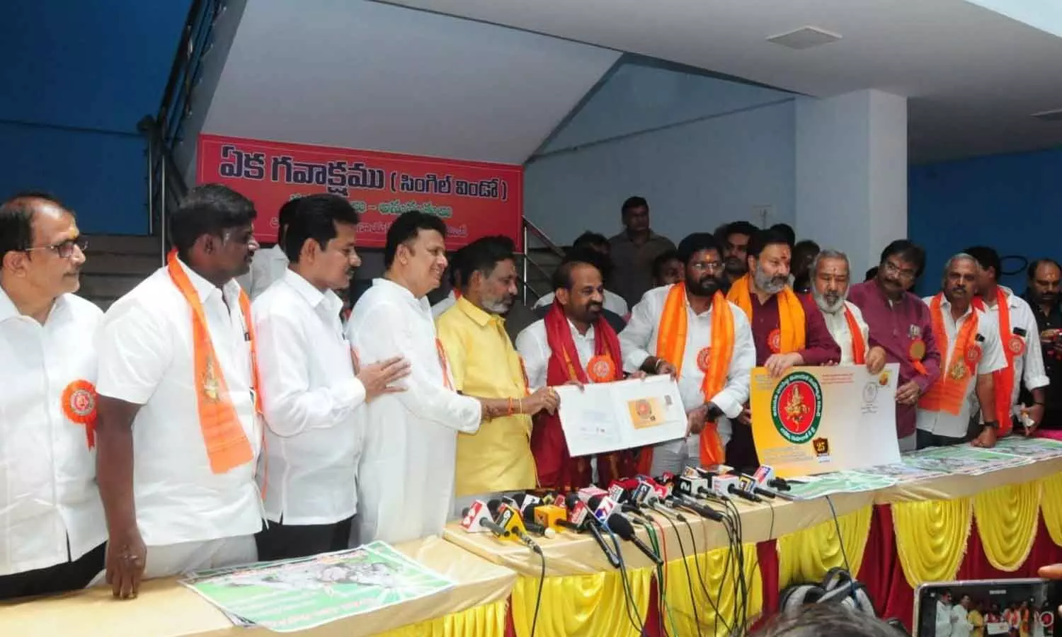 Health Minister Satya Kumar Yadav releasing the “Parvati Putra – Paryavarana Mitra” poster alongside Varasidhi Vinayaka Mahotsava Committee members in Tirupati on Monday Health Minister Satya Kumar Yadav releasing the “Parvati Putra – Paryavarana Mitra” poster alongside Varasidhi Vinayaka Mahotsava Committee members in Tirupati on Monday