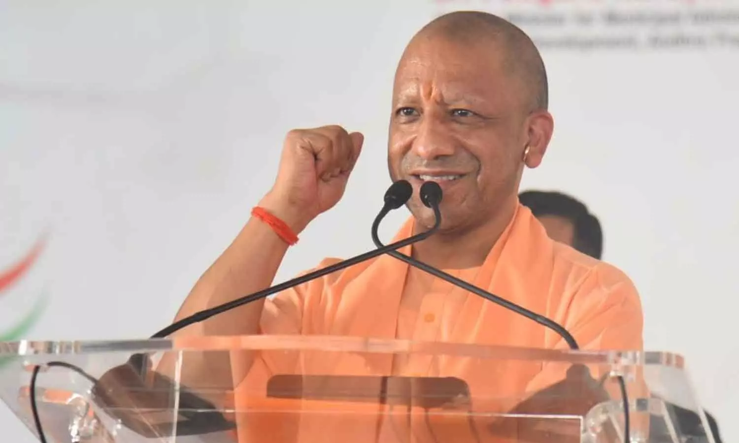 Uttar Pradesh Chief Minister Yogi Adityanath addressing a public gathering at Swarnabharat Trust in Venkatachalam mandal Nellore district on Monday Uttar Pradesh Chief Minister Yogi Adityanath addressing a public gathering at Swarnabharat Trust in Venkatachalam mandal Nellore district on Monday