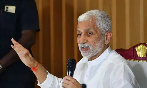 Former MP V Vijaysai Reddy addressing a press conference in Vijayawada on Monday