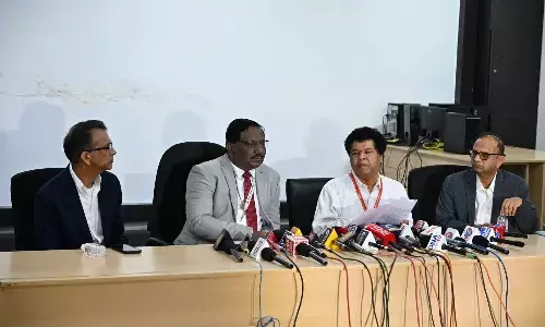 Dr NTR University of Health Sciences vice-chancellor Dr P Chandrasekhar addressing the media at the university in Vijayawada on Tuesday