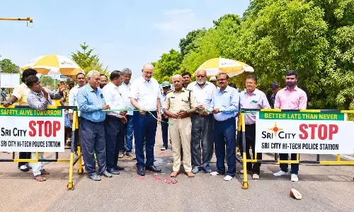 DSP Srinivasulu inaugurating the Central Expressway Extension in the presence of senior Sri City officials on Wednesday