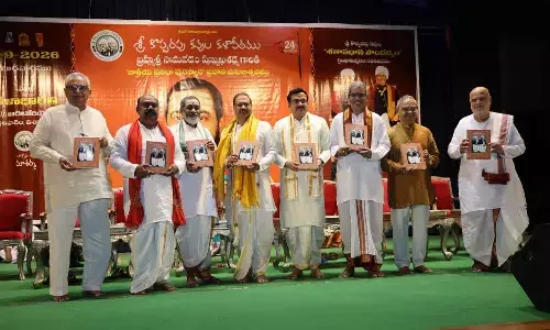 Officials launching the book ‘Sri Kopparapu Sodara Kavula Shatavadhana Soundaryam’ at Kalabharathi Auditorium in Visakhapatnam on Wednesday