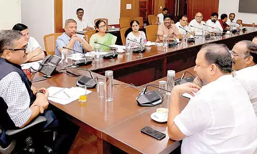 Chief Secretary Sanjay Jaju at a meeting with the representatives of the Employees JAC in Hyderabad on Wednesday