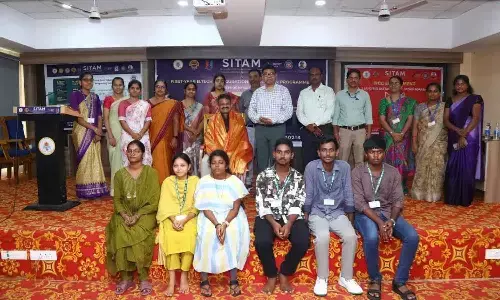 Life coach Uday Kumar Alajangi with institution management and students at the interactive session organised at the campus in Vizianagaram.