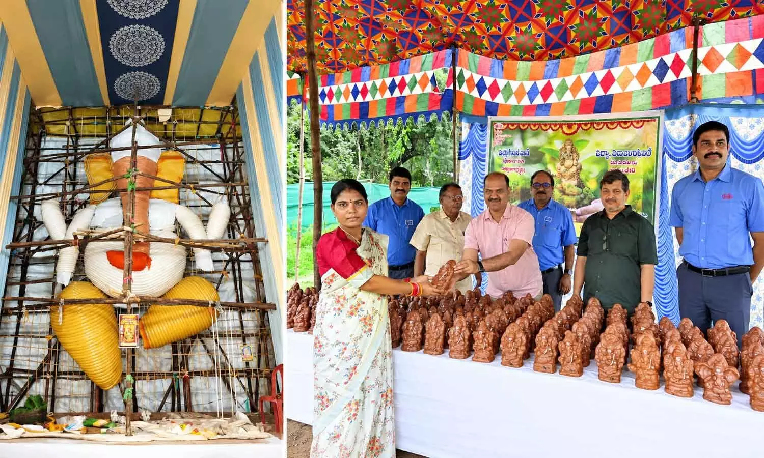 A mammoth Ganesh idol adorned with glass bangles is getting ready at Srinagar in Gajuwaka; Divi’s Laboratories distributing clay idols to local communities in Visakhapatnam A mammoth Ganesh idol adorned with glass bangles is getting ready at Srinagar in Gajuwaka; Divi’s Laboratories distributing clay idols to local communities in Visakhapatnam