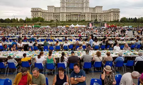 Romania sets Guinness record with miles-long table, raises funds for pediatric psychiatry hospital