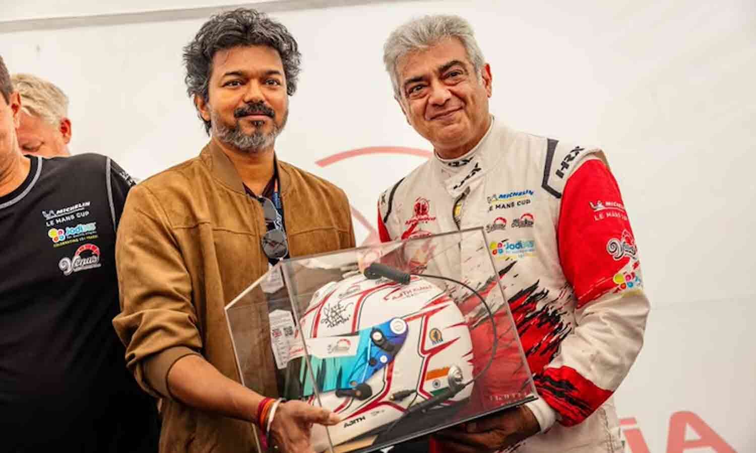 Vijay Gifts Ajith Miniature Race Car At Silverstone Reunion