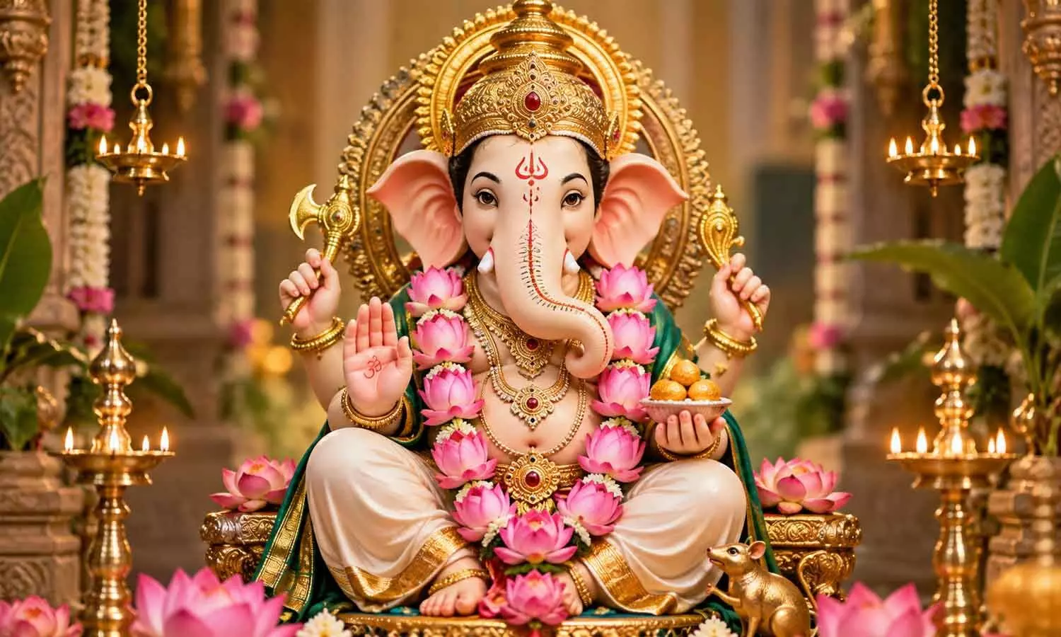 Lotus Flower Garland to Ganeshji : Symbol of Purity Lotus Flower Garland to Ganeshji : Symbol of Purity