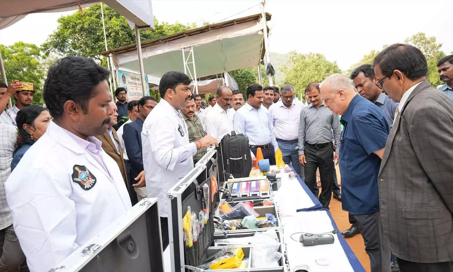 DGP Harish Kumar Gupta inspects the forensic equipment deployed in mobile forensic vehicles at Mangalagiri on Wednesday DGP Harish Kumar Gupta inspects the forensic equipment deployed in mobile forensic vehicles at Mangalagiri on Wednesday