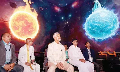 Chief Minister N Chandrababu Naidu watching the AI-generated presentation at SV Museum in Tirumala on Wednesday Chief Minister N Chandrababu Naidu watching the AI-generated presentation at SV Museum in Tirumala on Wednesday