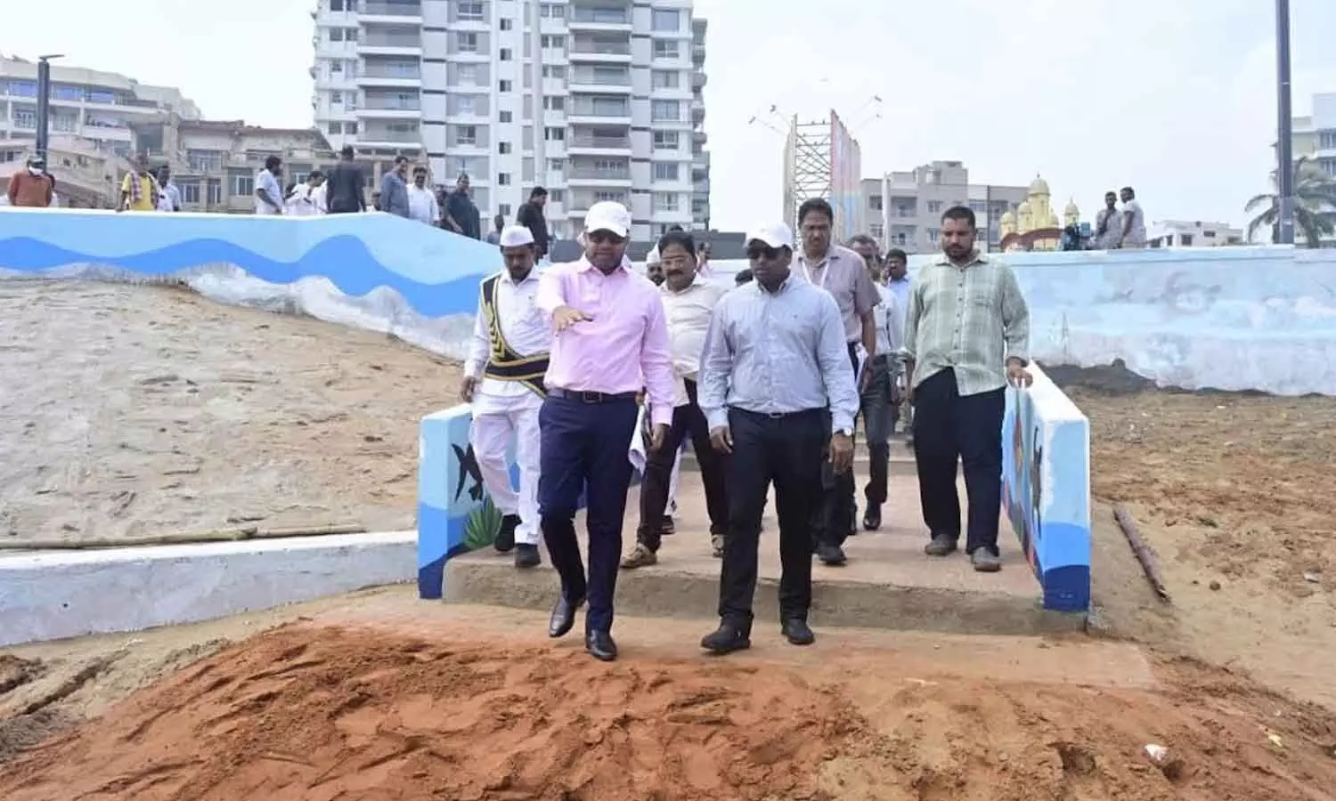District Collector M Abhishikth Kishore and GVMC Commissioner Ketan Garg, among others, examining the arrangements made for the Chief Minister’s visit at the Beach Road in Visakhapatnam on Thursday District Collector M Abhishikth Kishore and GVMC Commissioner Ketan Garg, among others, examining the arrangements made for the Chief Minister’s visit at the Beach Road in Visakhapatnam on Thursday