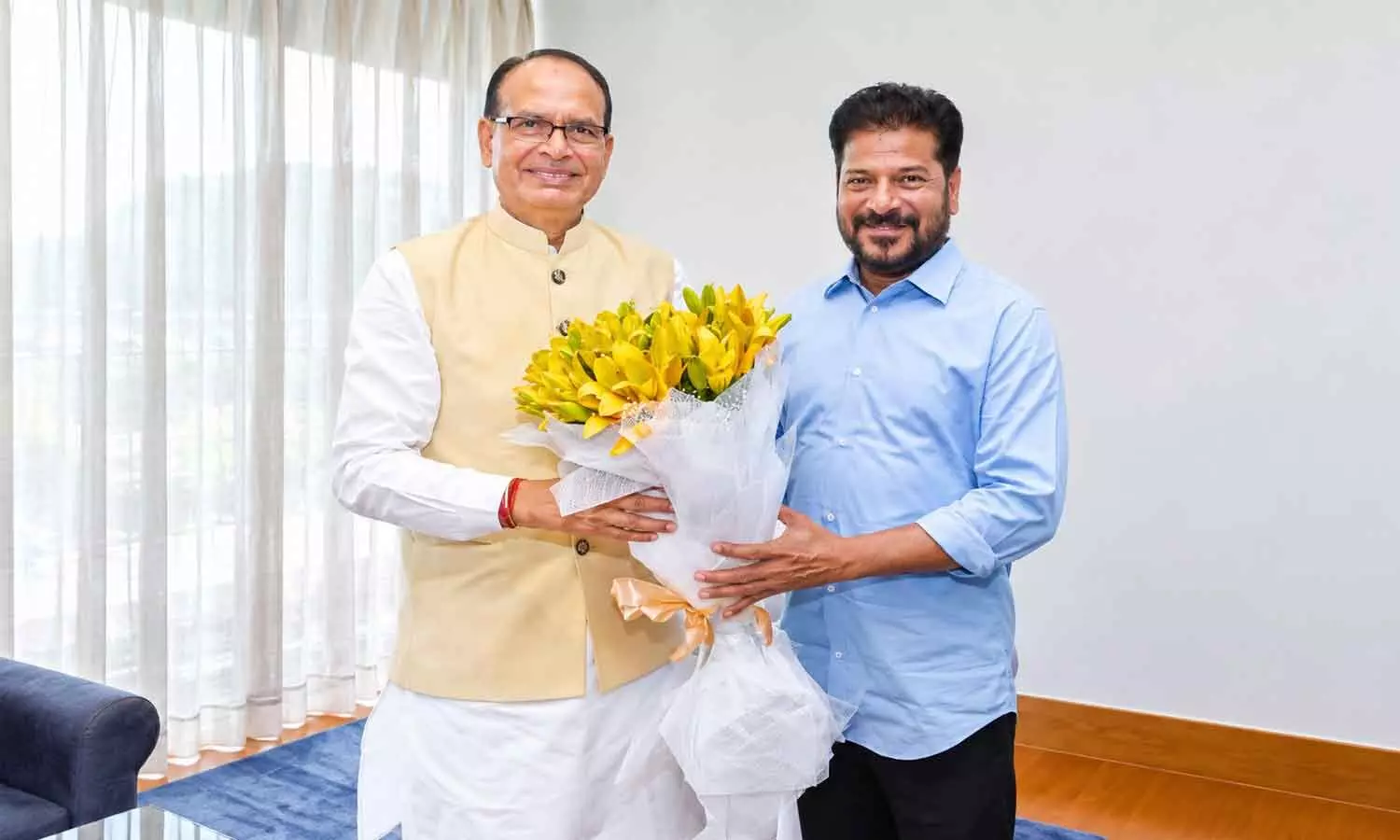 Chief Minister A Revanth Reddy with Union Minister Shivraj Singh Chouhan in Hyd on Friday Chief Minister A Revanth Reddy with Union Minister Shivraj Singh Chouhan in Hyd on Friday