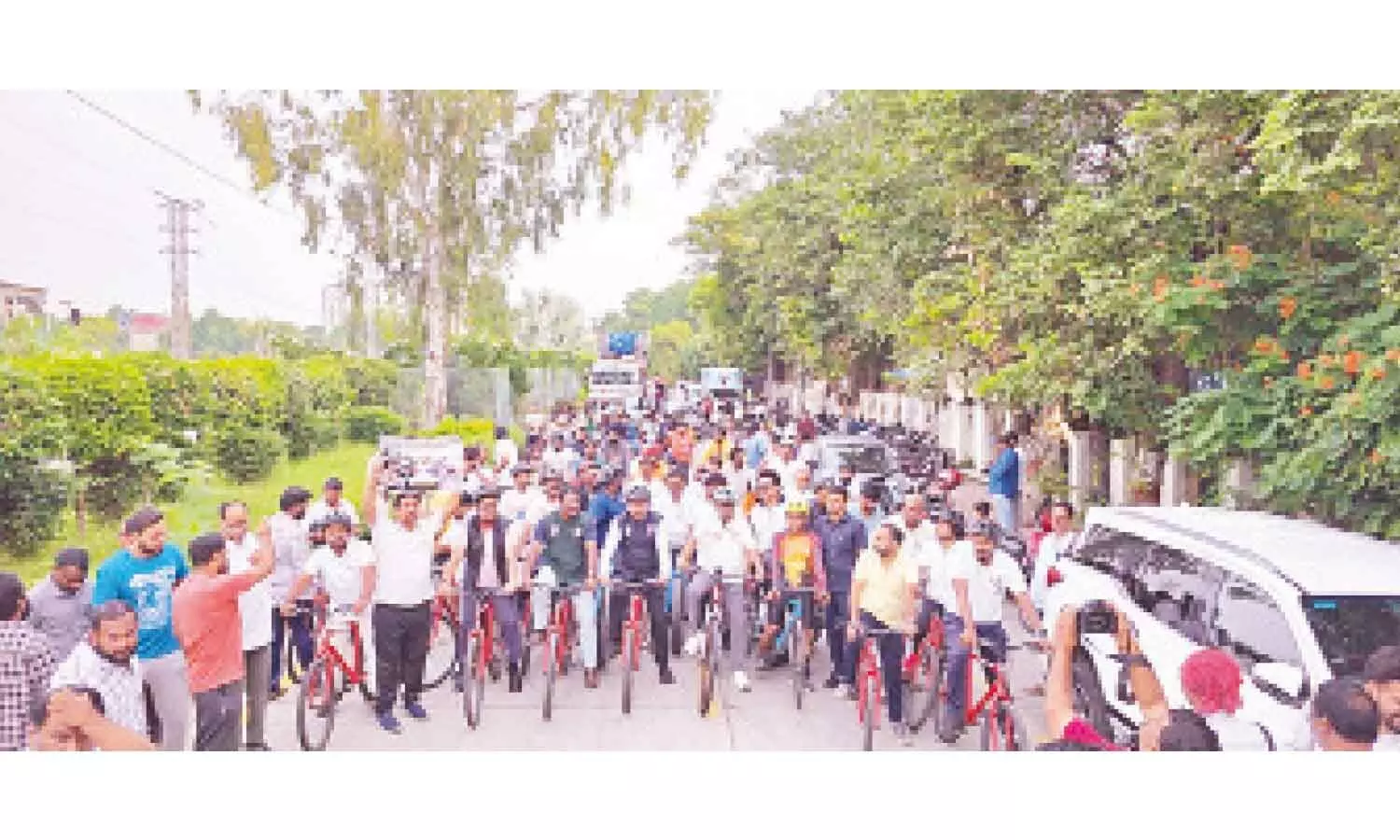 K Laxman leading the bicycle rally as participants take part in the Nasha Mukt Bharat Cycling Ride, which was flagged off from the Necklace Road Cycle Station to raise public awareness against substance abuse K Laxman leading the bicycle rally as participants take part in the Nasha Mukt Bharat Cycling Ride, which was flagged off from the Necklace Road Cycle Station to raise public awareness against substance abuse