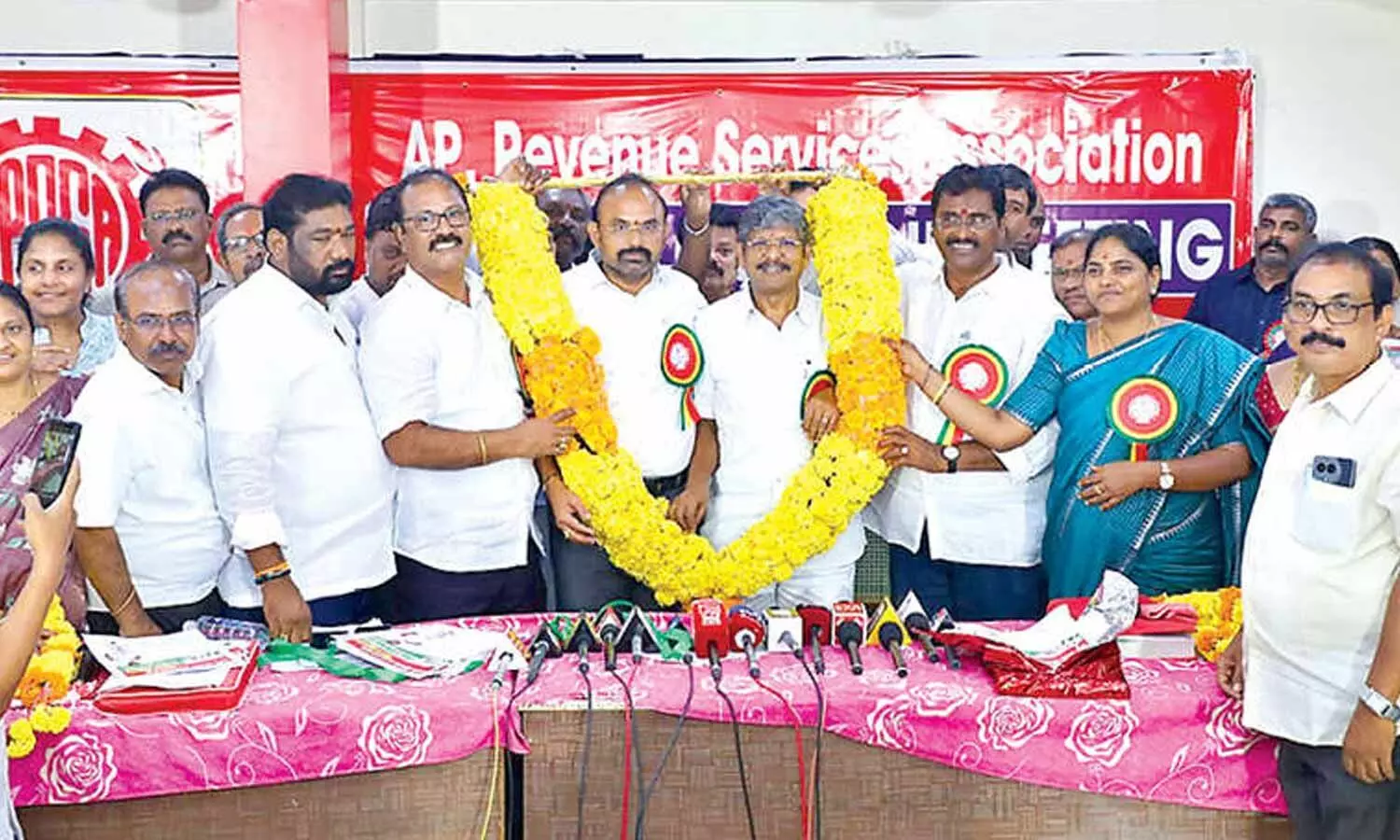 APRSA and APJAC Amaravati leaders felicitate Bopparaju Venkateswarlu and Chebrolu Krishnamurthy on their re-election as APRSA president and general secretary, respectively, in Vijayawada on Sunday APRSA and APJAC Amaravati leaders felicitate Bopparaju Venkateswarlu and Chebrolu Krishnamurthy on their re-election as APRSA president and general secretary, respectively, in Vijayawada on Sunday