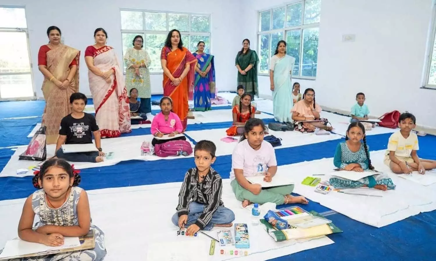 Children taking part in the drawing and painting competition organsied by the South Coast Railway Women’s Welfare Organisation in Visakhapatnam Children taking part in the drawing and painting competition organsied by the South Coast Railway Women’s Welfare Organisation in Visakhapatnam