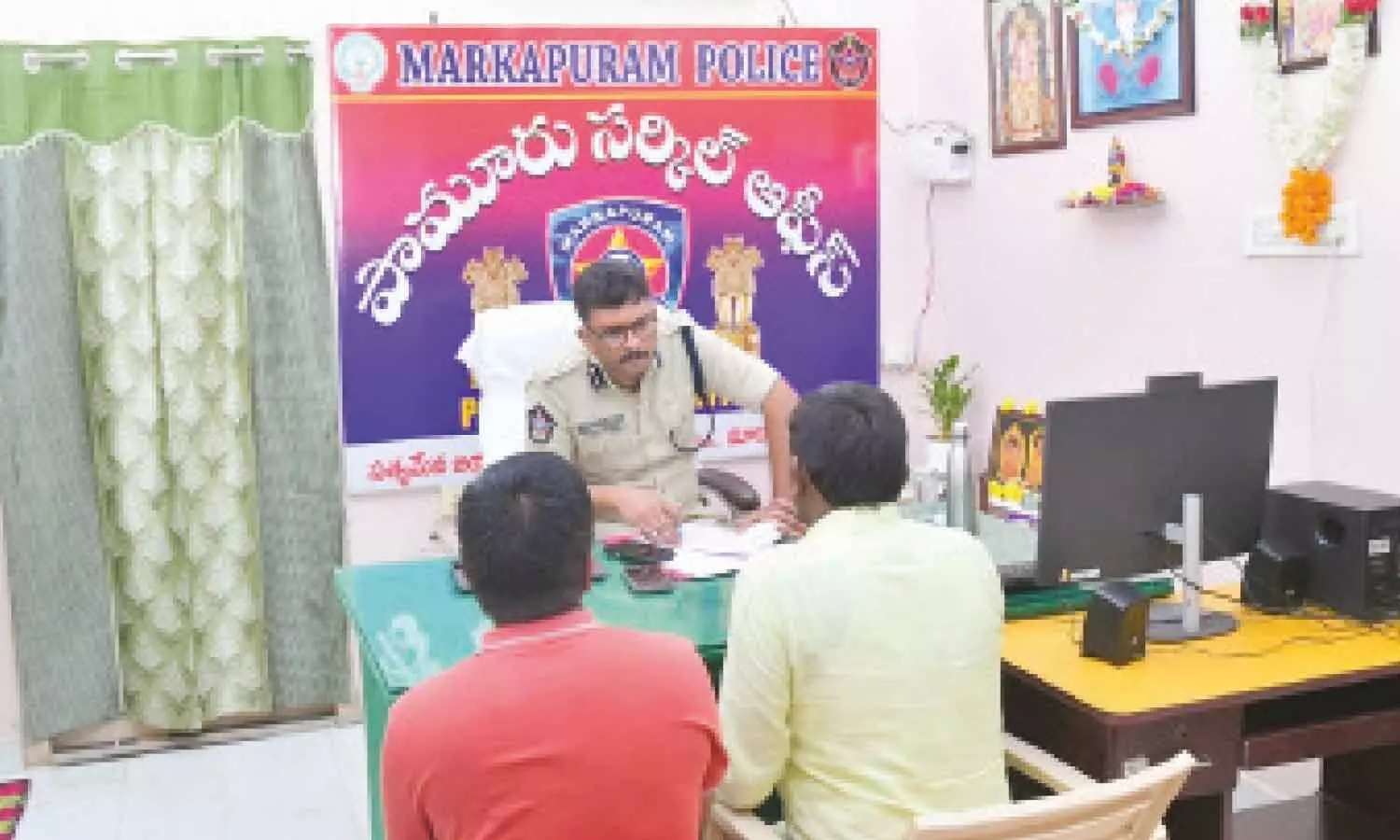 SP V Harshavardhan Raju conducting PGRS programme at Pamuru on Monday SP V Harshavardhan Raju conducting PGRS programme at Pamuru on Monday