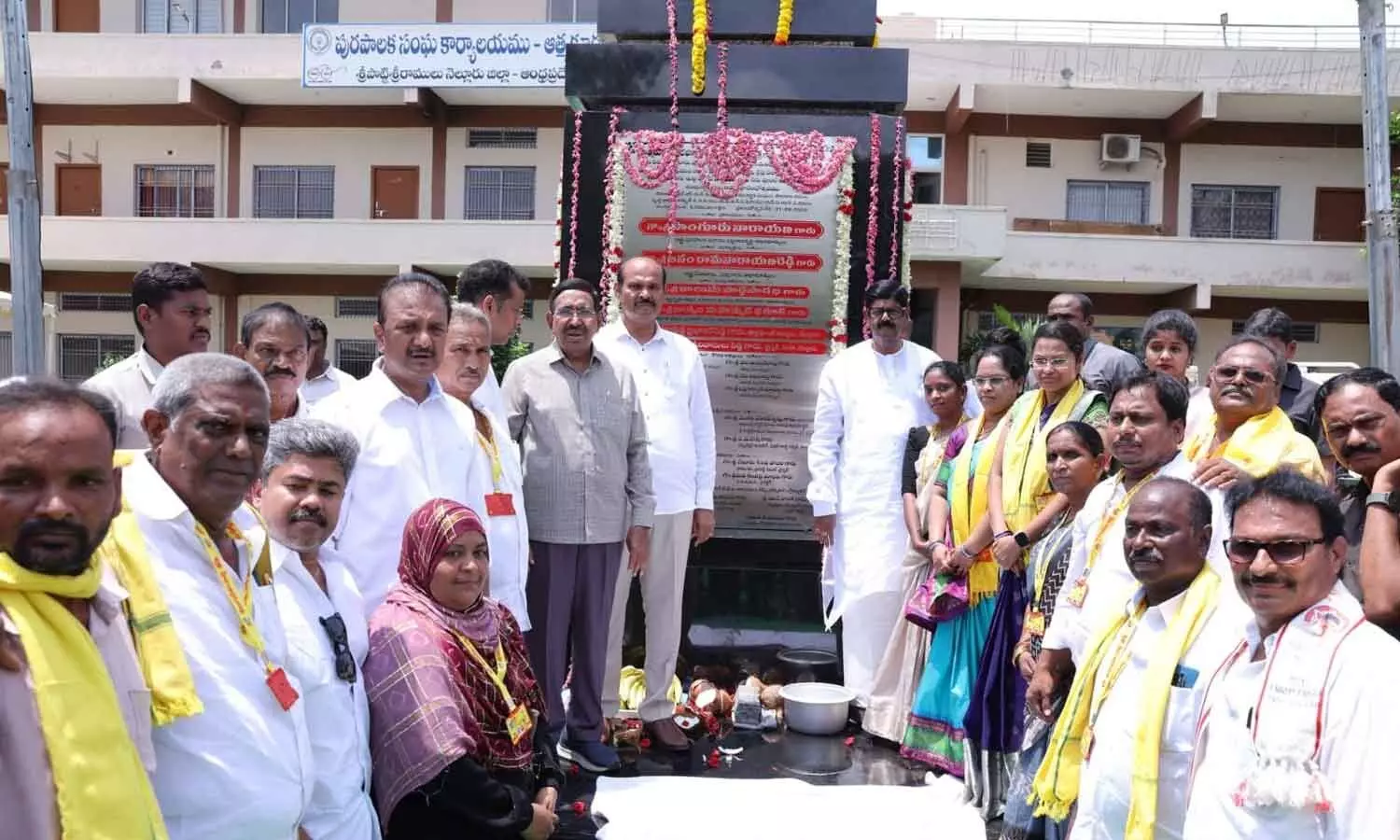 Ministers Kolusu Parthasarathy, Ponguru Narayana, Anam Ramanarayana Reddy laying foundation stone for Rs 45 crore various development works in Atmakur Municipality on Monday Ministers Kolusu Parthasarathy, Ponguru Narayana, Anam Ramanarayana Reddy laying foundation stone for Rs 45 crore various development works in Atmakur Municipality on Monday
