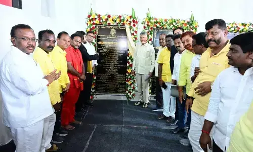 Chief Minister N Chandrababu Naidu takes part in a developmental programme in Kuppam on Monday