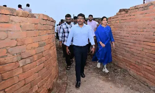 Collector P Raja Babu and Darsi TDP in-charge Dr Gottipati Lakshmi inspecting the Buddhist Sthupa at Chandavaram on Tuesday