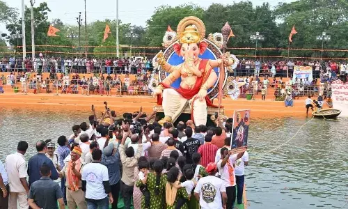 Ganesha idols being immersed in the KC Canal on Tuesday