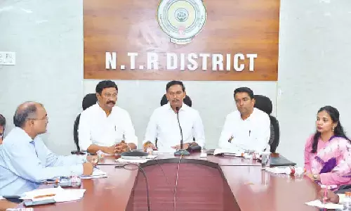MP Kesineni Sivanath (Chinni), along with Vijayawada East MLA Gadde Rammohan Rao, NTR District Collector Dr G Lakshmisha, Joint Collector S Ilakkiya and others, addressing a press conference in Vijayawada on Wednesday MP Kesineni Sivanath (Chinni), along with Vijayawada East MLA Gadde Rammohan Rao, NTR District Collector Dr G Lakshmisha, Joint Collector S Ilakkiya and others, addressing a press conference in Vijayawada on Wednesday