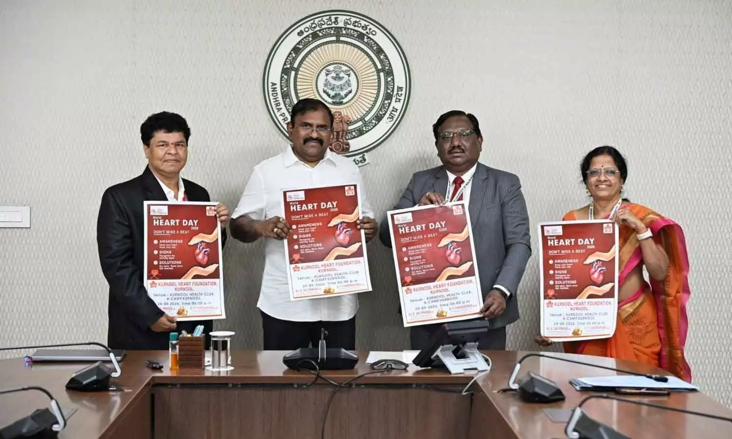 Chief secretary G Sai Prasad along with officials of Dr NTR University of Health Sciences releases World Heart Day 2026 poster of Kurnool Heart Foundation at the Secretariat on Thursday Chief secretary G Sai Prasad along with officials of Dr NTR University of Health Sciences releases World Heart Day 2026 poster of Kurnool Heart Foundation at the Secretariat on Thursday