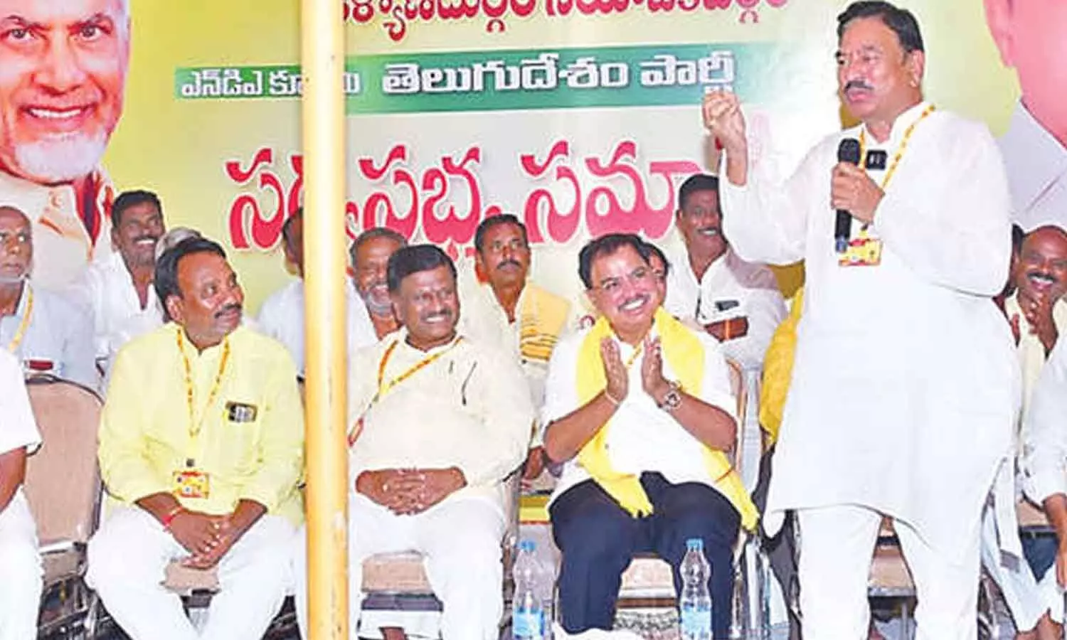 MLA Amilineni Surendra Babu speaking at a meeting in Kalyandurg on Friday MLA Amilineni Surendra Babu speaking at a meeting in Kalyandurg on Friday