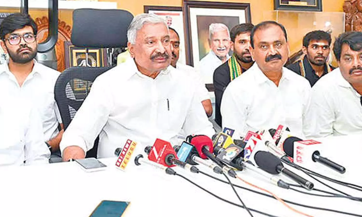 Former minister Peddireddy Ramachandra Reddy and YSRCP district president Bhumana Karunakar Reddy speaking to the media in Tirupati on Sunday Former minister Peddireddy Ramachandra Reddy and YSRCP district president Bhumana Karunakar Reddy speaking to the media in Tirupati on Sunday