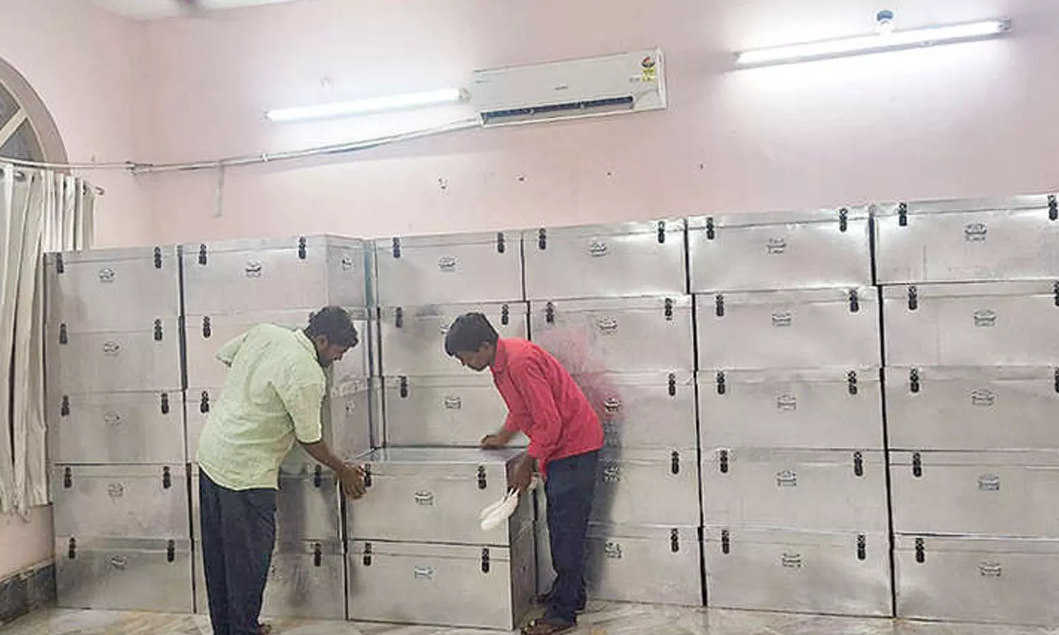 VMC officials preparing the required stationery for Returning Officers’ at the Council Hall building in Vijayawada Municipal Corporation headquarters VMC officials preparing the required stationery for Returning Officers’ at the Council Hall building in Vijayawada Municipal Corporation headquarters