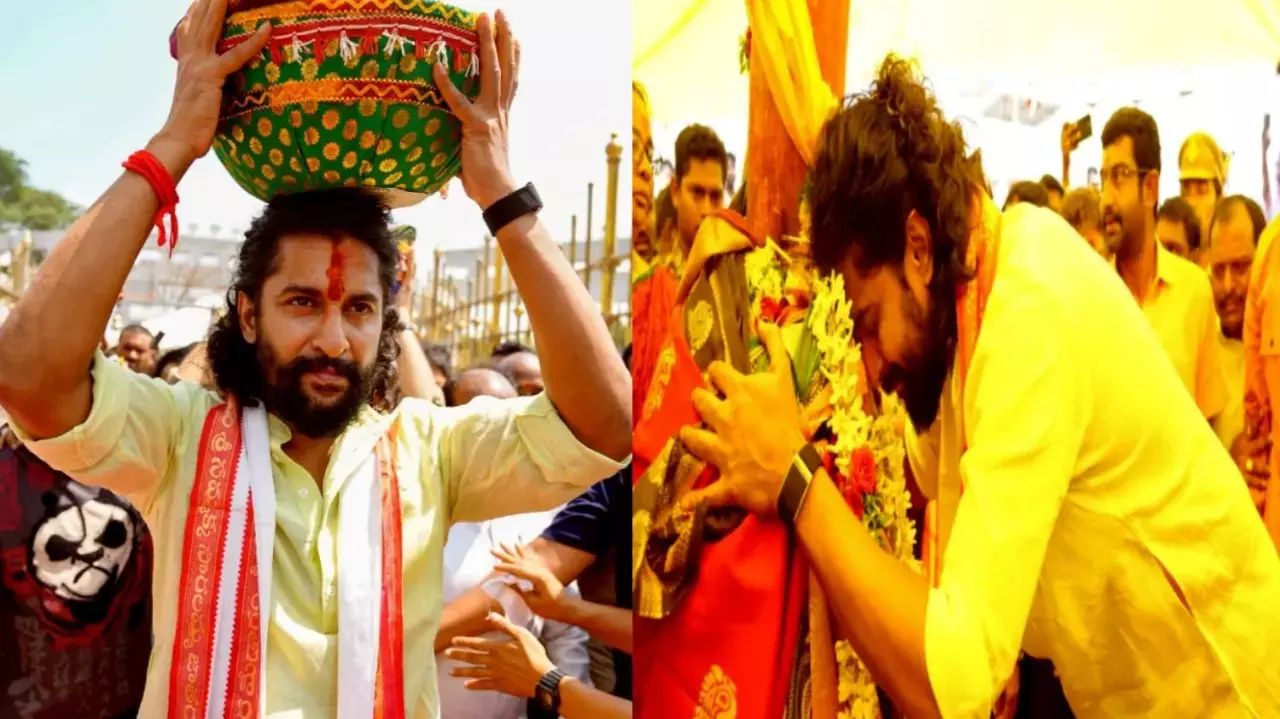 Nani Visits Medaram Temple With The Paradise Team And Offers Jaggery Thulabharam Nani Visits Medaram Temple With The Paradise Team And Offers Jaggery Thulabharam