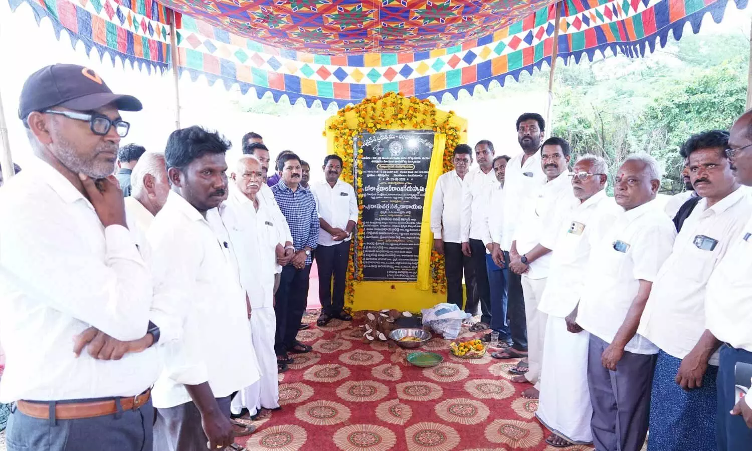 Minister DSBV Swamy laying foundation for road works at Sivapuram in Tangutur mandal on Tuesday Minister DSBV Swamy laying foundation for road works at Sivapuram in Tangutur mandal on Tuesday