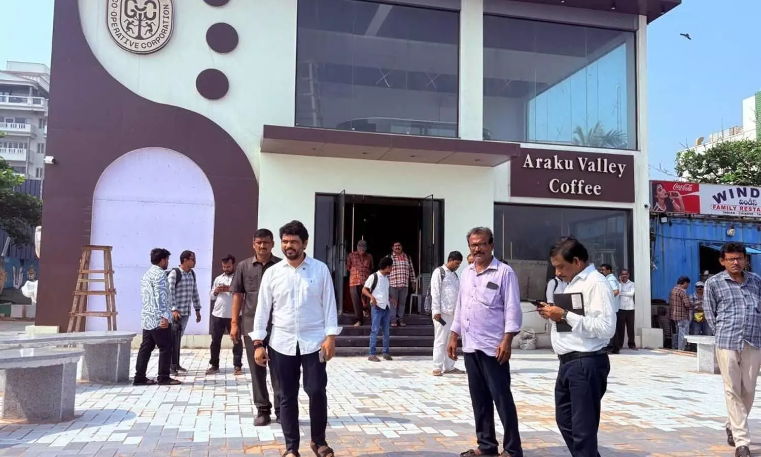 Girijan Cooperative Corporation GCC chairman Kidari Sravan Kumar inspecting the work being carried out at the Araku Valley Coffee Café in Visakhapatnam on Tuesday Girijan Cooperative Corporation GCC chairman Kidari Sravan Kumar inspecting the work being carried out at the Araku Valley Coffee Café in Visakhapatnam on Tuesday