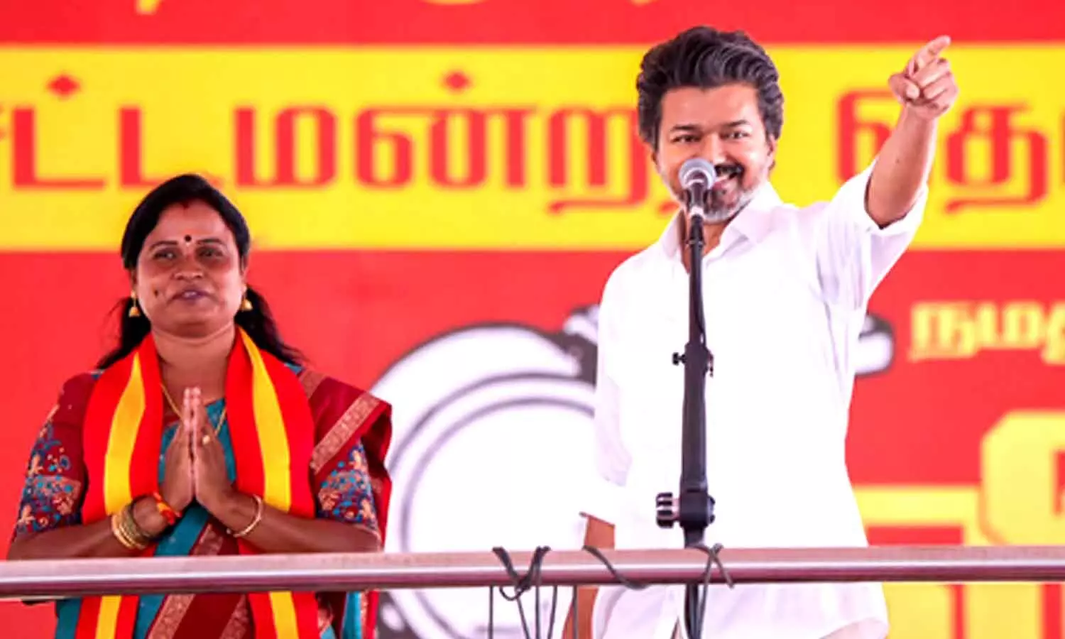 CM Vijay accuses AIADMK of aligning with DMK during Dharapuram campaign CM Vijay accuses AIADMK of aligning with DMK during Dharapuram campaign