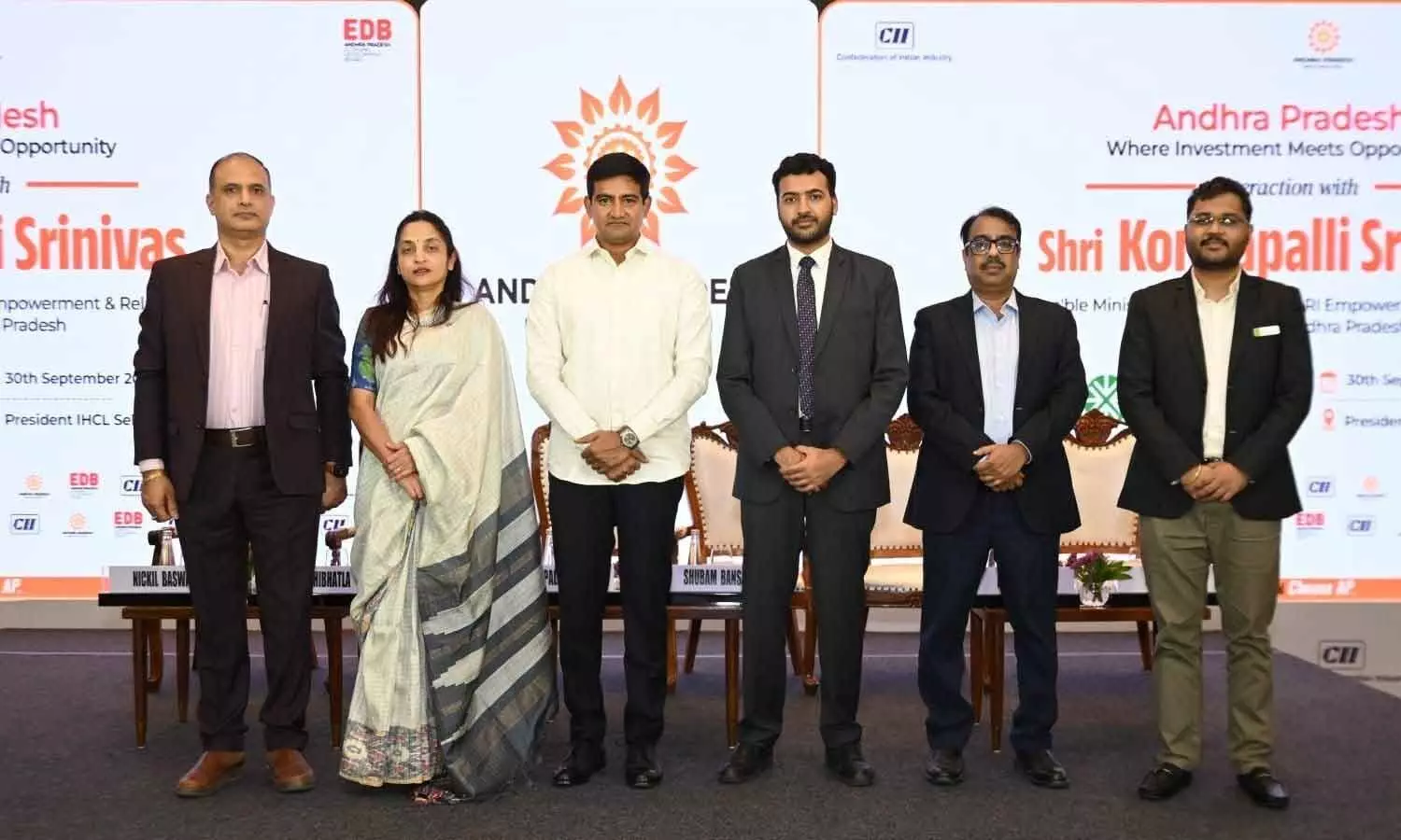 Minister for MSMEs Kondapalli Srinivas with members of the business community at an investment promotion roadshow in Mumbai on Wednesday Minister for MSMEs Kondapalli Srinivas with members of the business community at an investment promotion roadshow in Mumbai on Wednesday