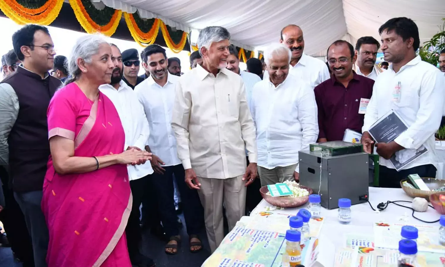 Union Finance Minister Nirmala Sitharaman and CM N Chandrababu Naidu visiting stalls at the Madanapalle event on Friday Union Finance Minister Nirmala Sitharaman and CM N Chandrababu Naidu visiting stalls at the Madanapalle event on Friday