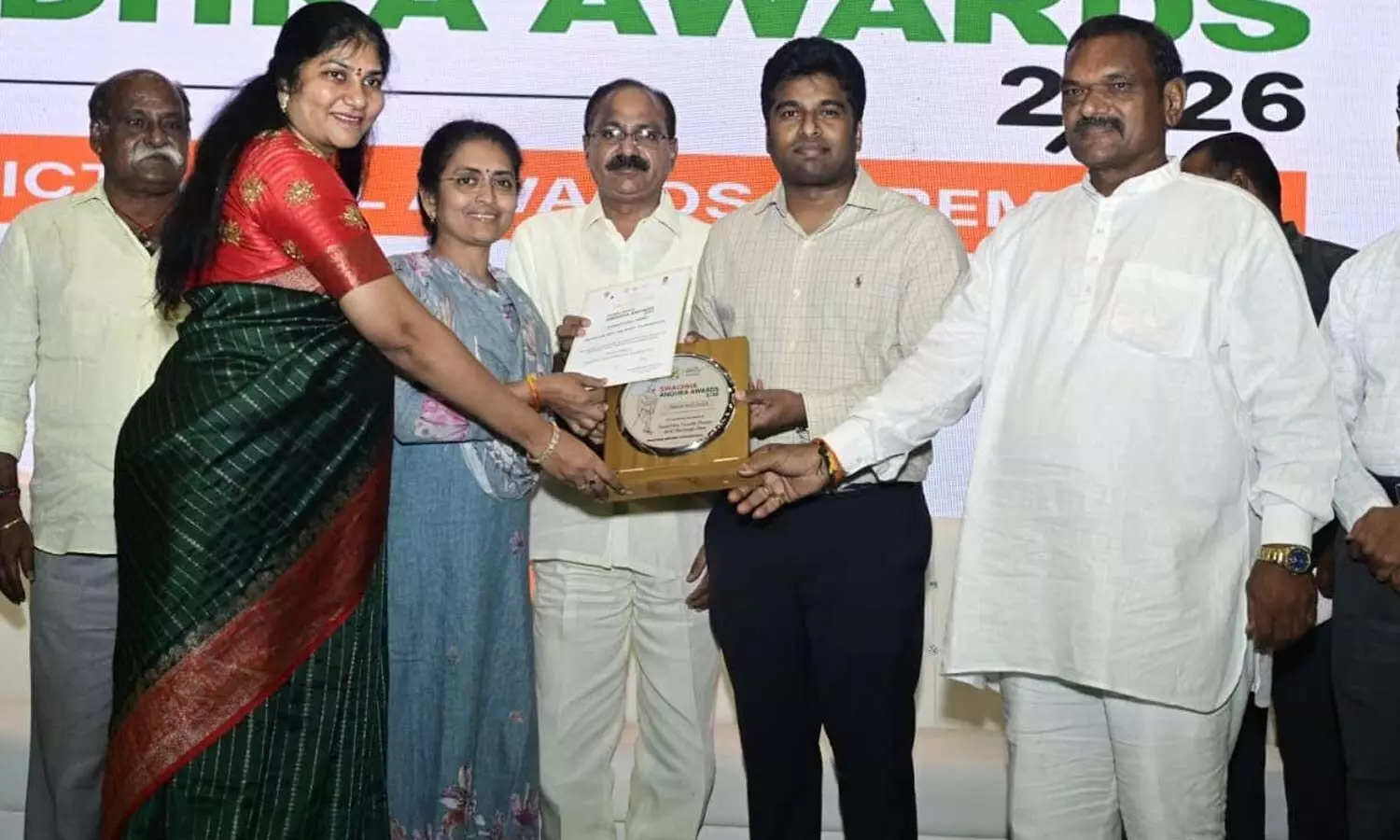 District collector M Abhishikth Kishore, among others, presenting district-level Swachh Andhra Awards to recepients in Visakhapatnam on Friday District collector M Abhishikth Kishore, among others, presenting district-level Swachh Andhra Awards to recepients in Visakhapatnam on Friday