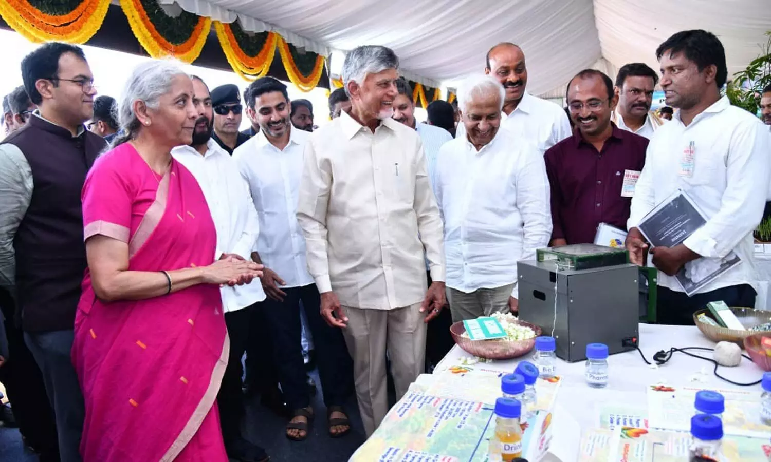 Union Finance Minister Nirmala Sitharaman and CM N Chandrababu Naidu visiting stalls at the Madanapalle event on Friday Union Finance Minister Nirmala Sitharaman and CM N Chandrababu Naidu visiting stalls at the Madanapalle event on Friday