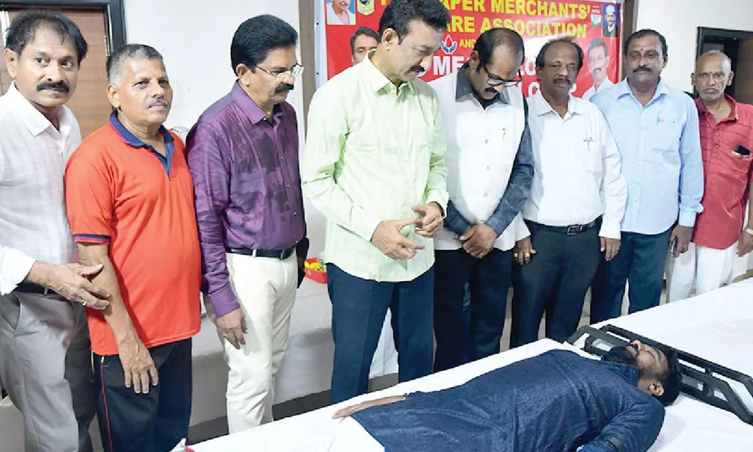 AP NGGO Association president A Vidyasagar, Paper Merchants Association president Y Lakshmikantha Rao, Indian Red Cross Society district secretary E Chittibabu, vice-chairman Dr Velaga Joshi and others at blood donation camp at NGGOs Home on Friday AP NGGO Association president A Vidyasagar, Paper Merchants Association president Y Lakshmikantha Rao, Indian Red Cross Society district secretary E Chittibabu, vice-chairman Dr Velaga Joshi and others at blood donation camp at NGGOs Home on Friday