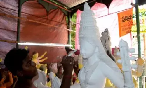 Unidentified miscreants vandalised seven idols being sculpted for the upcoming Durga Puja festival
