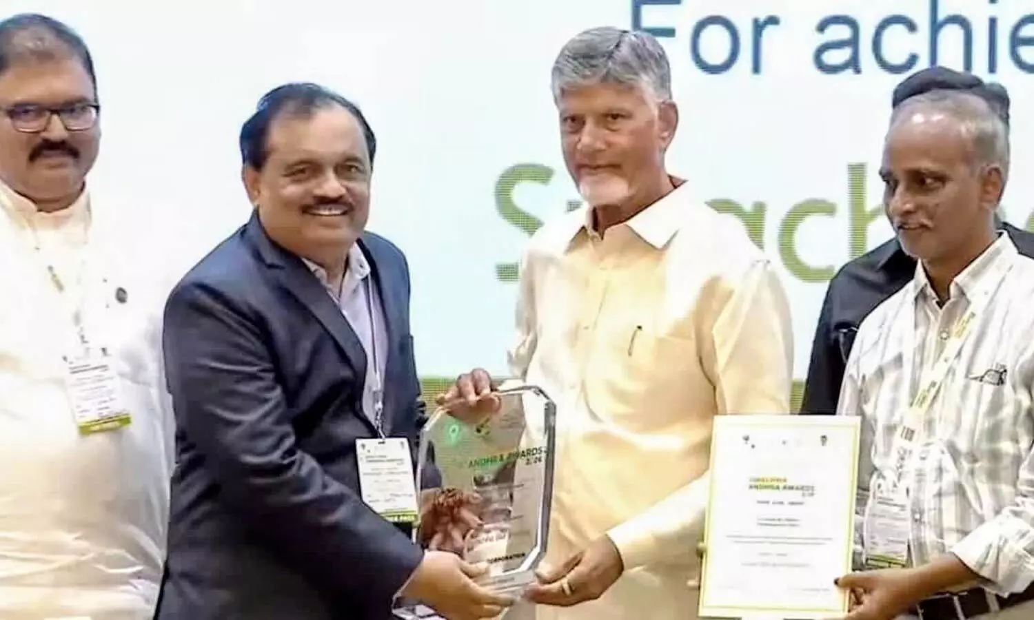 Regional Manager and District Public Transport Officer (DPTO) B Appala Naidu receiving the award from Chief Minister N Chandrababu Naidu in Vijayawada Regional Manager and District Public Transport Officer (DPTO) B Appala Naidu receiving the award from Chief Minister N Chandrababu Naidu in Vijayawada