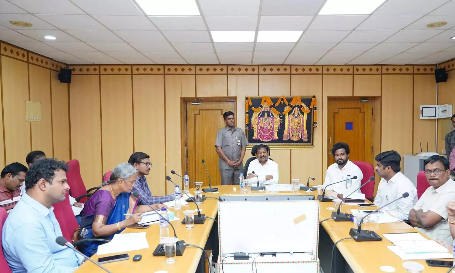 Social Welfare Minister Dr Dola Sree Bala Veeranjaneya Swamy at a review meeting in Tirupati on Sunday Social Welfare Minister Dr Dola Sree Bala Veeranjaneya Swamy at a review meeting in Tirupati on Sunday